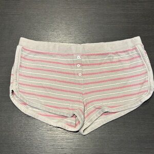Y2K Victoria’s Secret Grey Pink Metallic Striped Terry‎ Cloth Trim Shorts WN Med